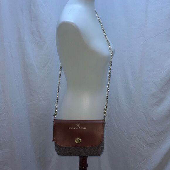 Sword & Plough Women Gray Crossbody Bag Purse Gold Chain Brown Leather - Picture 6 of 11